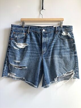 American Eagle High Rise STRIGID 6" PERFECT SHORT Ripped Blue Denim Jean Shorts